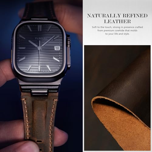 Image of Leather Band for Apple Watch Ultra 3 /Ultra 2 Bands 49mm 46mm 45mm 44mm, Top Genuine Leather Designer Replacement Strap for iWatch Ultra 3 2 1 SE series 11 10 9 8 7 6 5 4 3