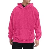 Bobeutou Oversized Hoodie Men Vintage Cotton Casual Hooded Sweatshirt Trendy Baggy Basic Hoodies Retro Pullover Streetwear (Pink,L,Large)