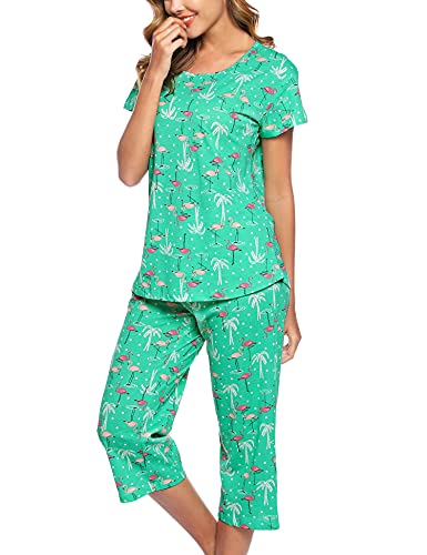 Enjoynight Women's Sleepwear Tops With Capri Pants Pajama Sets(Large,G Flamingo) #TOP3