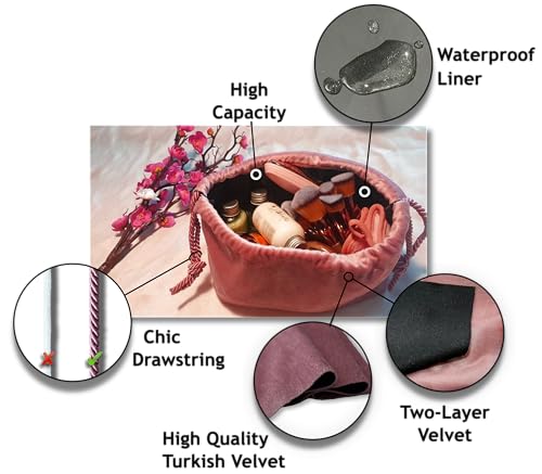 Drawstring Velvet Makeup Bag with Water-Resistant Interior: Cosmetic/Travel/Toiletry/Beauty Makeup Bag/Pouch/Sack with Chic drawstring, for Birthdays/Valentines/Christmas/Thanksgiving3