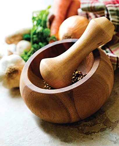 Annafi® Mortar And Pestle Set | Wooden Herbs & Spice Grinder Olmec Style | Acacia Wood Handmade Mortar & Pestle Wood Kitchen Use & Giftable | Kitchen Utensils | Seasoning & Spices #TOP1