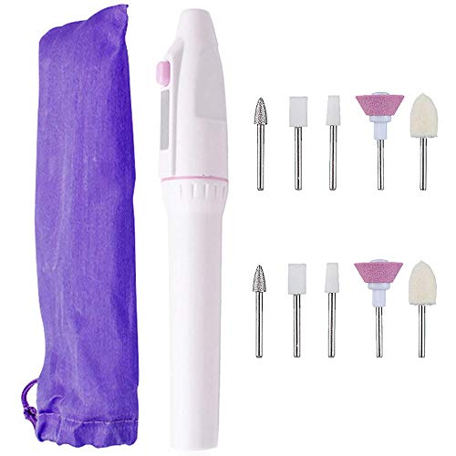 5 in 1 Electric Manicure Set, Acrylic Nail Drill File Grinder Grooming Kit Includes Callus Remover Set Nail Buffer Polisher Personal Manicure and Pedicure Kit with 10 Replaceable Drills (White)