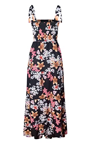 Image of kinstell Women's Summer Boho Spaghetti Strap Square Neck Ruffle Casual Flowy Long Dress Beach Swing Party Maxi Dress