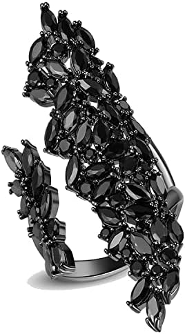 Jojomina Black Rhinestone Cocktail Statement Ring for Women Adjustable Gothic Crystal Costume Ring for Party Prom Free Size