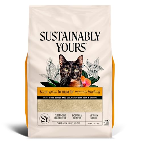Sustainably Yours Natural Cat Litter, Large-Grain Formula, Low Tracking, Exceptional Clumping & Odor Control, Virtually No Dust, Corn & Cassava Plant-Based, Unscented, 10 lbs