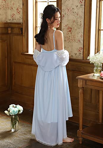 Vintage Victorian Dressing Gown Set For Women Lady's Palace Style Princess Loungewear Nightgown Nightdress Sleepwear Nightshirt Pajamas Light Blue Xl #TOP2