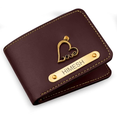 Image of The Wallet Store Personalised Leather Wallet for Men | Customised with Name and Charms | Best Gift for Husband, Boyfriend, Brother | for Anniversary, Birthday, Etc. (Brown)