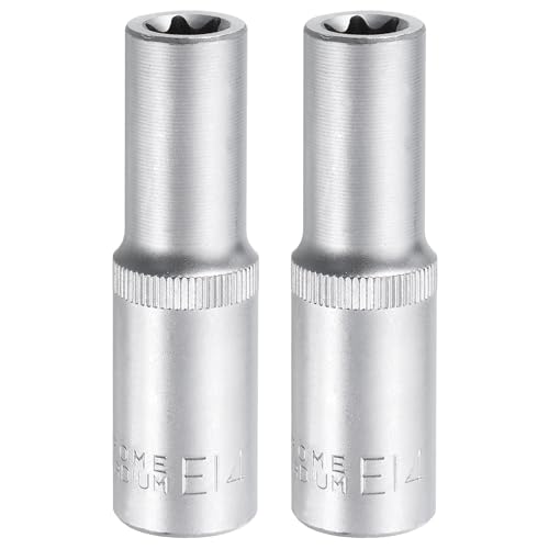 Image of sourcing map 2pcs E-Torx Socket 1/2" Drive E14 External Torx Deep Socket CR-V 6 Point Spline Socket External Torque Star Female Bit Socket for Auto Repairs Home Maintenance DIY Hand-Making