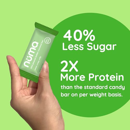 Image of Numa Foods Mini Coconut Peanut Butter Bars - Vegan, Low Sugar, High Protein, All Natural, Gluten Free - Crunchy Plant Based Peanut Butter Snacks - 3 Bags with 8 Individually Wrapped Protein Bars