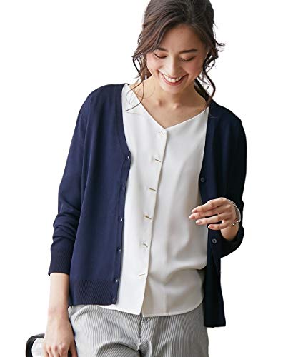 [ニッセン] カーディガン･ボレロ 【UVカット・接触冷感】 着心地なめらか♪ウォッシャブルVネックカーディガン ネイビー L