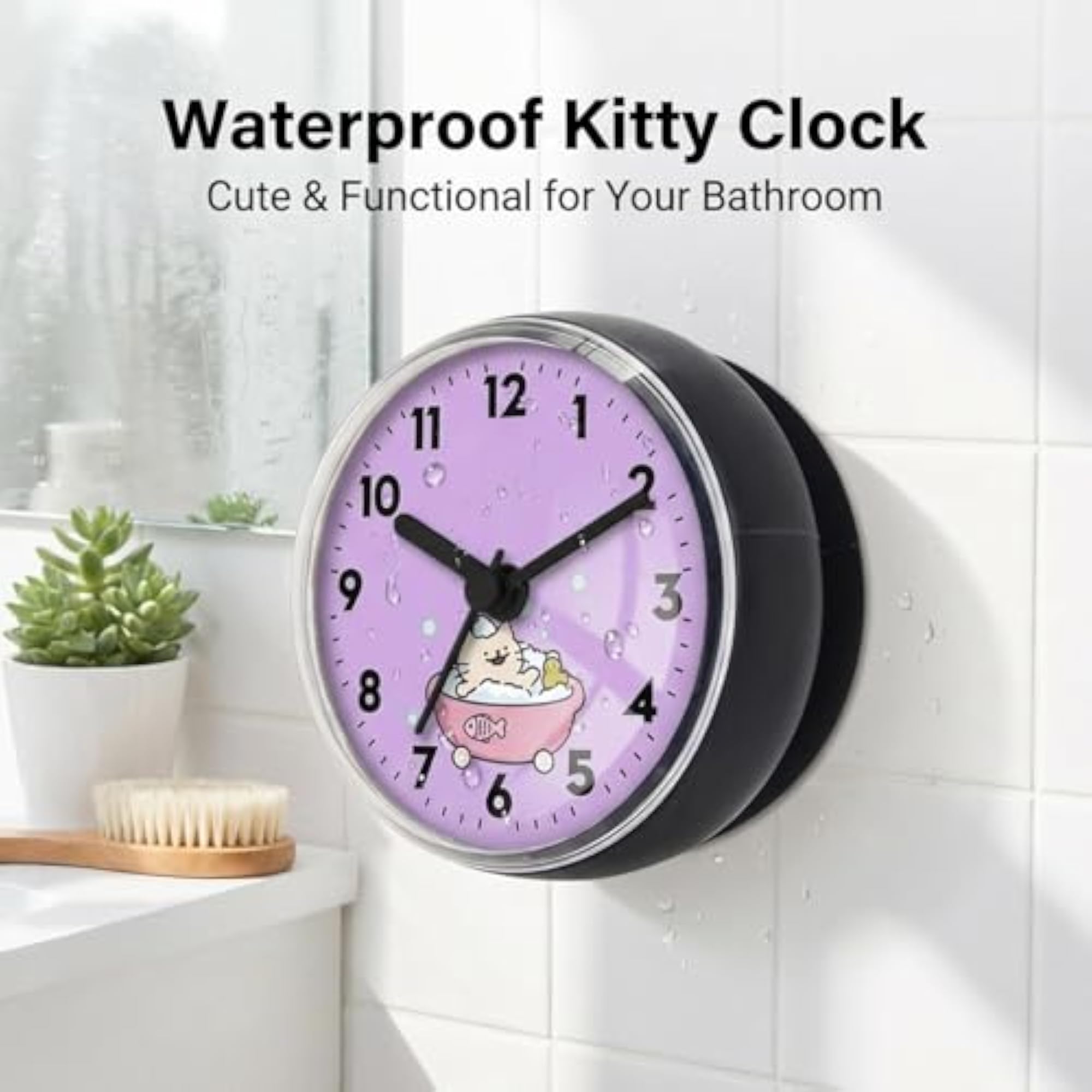 Bathroom Clock Waterproof Round Cartoon Small