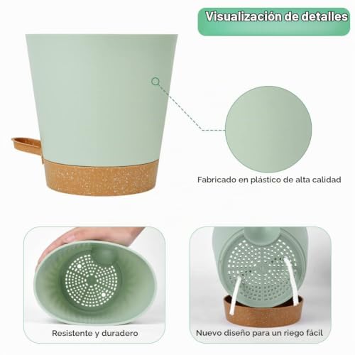 Miniatura 4 de Offcup Maceteros Decorativos Interior Con Agujeros De Drenaje, 3pcs Macetas De Riego Automático Con Agujeros 20cm, Macetas Plástico Con Plato, Macetas Plástico Para Interior Y Oficina