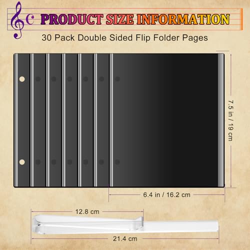 Windspeed 30+2P Flip Folder Pages Double Sided, 6.4x7.5In Music Flip Folio Folder for Marching Band Waterproof Trumpet Flip Folder Pages with 2 Music Clips Page Holder - Thumbnail 2