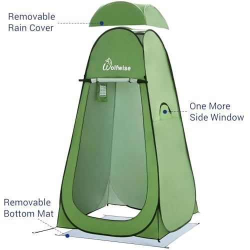 Image of WolfWise PRO Pop Up Shower Tent with Silver Coated, Floor and Rain Fly | Portable Changing Tent with Window & Carry Bag for Camping, Outdoor Privacy Toilet Bathroom with UV Protection, 75 inch /79 inch /83 inchH