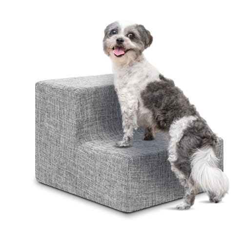 Best Pet Supplies Dog Stairs & Steps - Foam Steps for Small Dogs & Cats, Non-Slip Indoor Balanced Pet Step Support, Dog Ramp, No Assembly, Ash Gray Linen, 2-Step (12-inch Height)