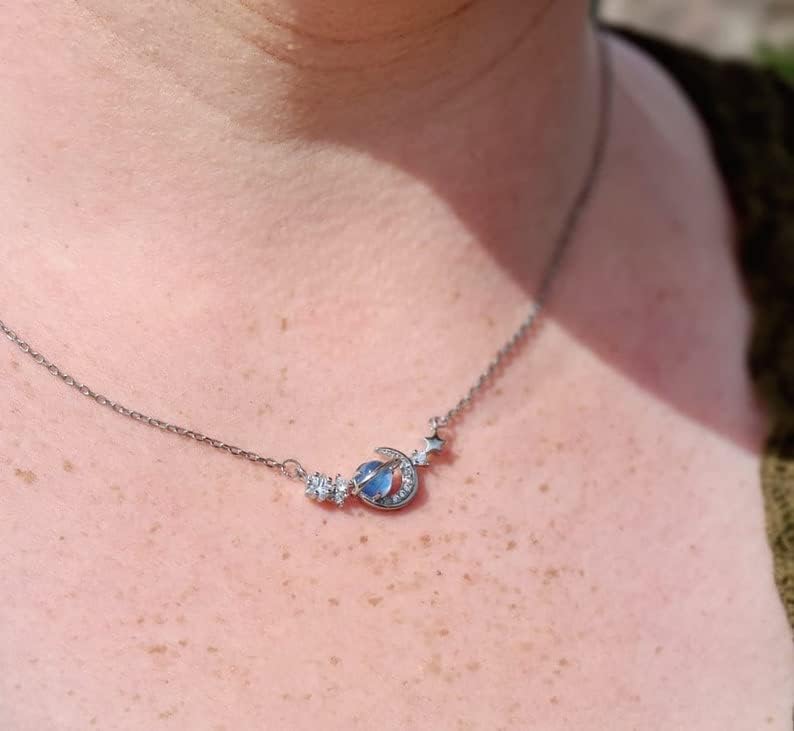 Miniatura 5 de Angol Collar de piedra lunar de plata de ley 925, luna y estrella, planeta, collar para mujer, collar de luna creciente, joyería de piedra lunar,