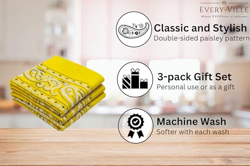 EVERY-VILLE Where EVERYone is Welcome Yellow Bandanas - 3 Pack Gift Set, 100% Cotton, 22x22 Inches — view 3