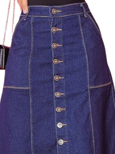 Saia Jeans Evangelica Evase Midi Elastano Botão Comportada (BR, Numérico, 44, Regular, Regular, Jean