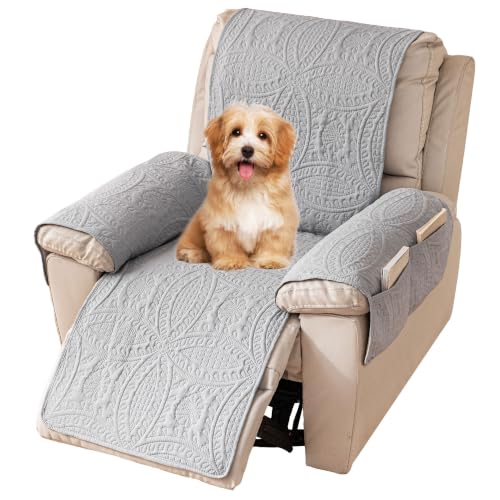 OTOB Quilted Recliner Chair Covers All Seasons, Water-Repellent Recliner Couch Slipcover Pet Friendly, Washable Non Slip Lazy Boy Chair Covers Furniture Protector for Dogs Cats (Light Grey, 22")