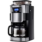 QJRGUY Maker 15-Cup Timer Mode And Auto-Off Function Grind Coffee Machine With Removable Filter Basket Stainless Steel Black