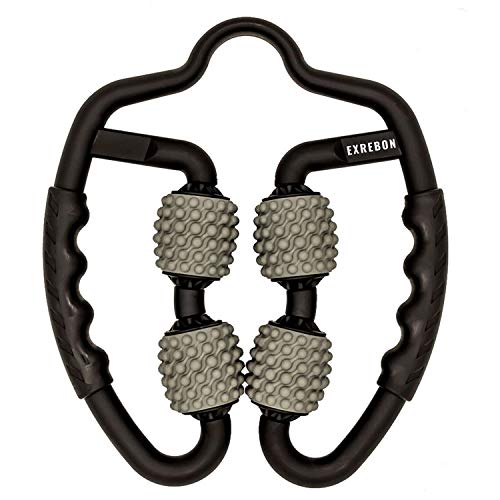 Exrebon 4 Wheels Roller Trigger Point Massager Foam Roller Massager Tools for Leg Neck Arm Elbow Myofascial Muscle Relieve After Workout Exercise Self Massager Deep Tissue Fascia Pain Relieve Grey