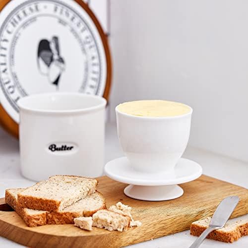 Swuut Ceramic Butter Crock,French Butter Dish with Lid, Butter Keeper with Water Line,Butter Container for Soft Butter (White)
