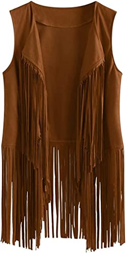 Gilet à franges aspect daim parfait pour un festival boho ou une soirée hippie des années 60