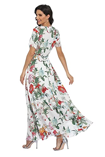 Image of VintageClothing Women's Floral Maxi Dresses Boho Button Up Split Summer Casual Long Dress Beach Party Dress