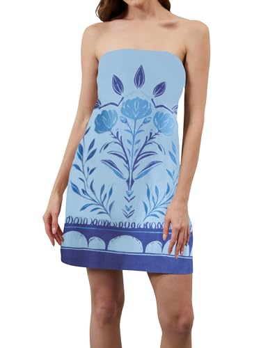 Image of TERIVEEK Women Strapless Linen Tube Mini Dress Summer Boho Beach Sundress