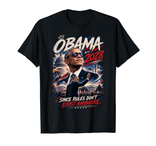 Obama 2028 Since Rules Don't Exist Anymore Satire T-Shirt, Men, Black, 3X-Large