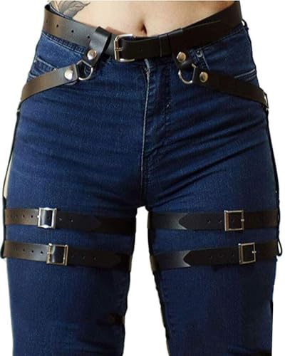 TPZORJX Punk Pelle Vita Catena Catena,Cintura sexy in pelle per la pancia in vita cintura per corpo imbracatura gamba giarrettiera coscia accessori gioielli per mascherata Gotica Discoteca Accessori