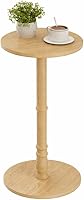 Vista 11 de Mesa auxiliar redonda, pilar de madera maciza con parte superior y base de madera, pequeña mesa de acento para bebidas para sala de estar, Negro