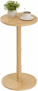 Round Side Table, Solid Wood Pillar with Wood Top & Base, Small Drink Accent Table for Living Room, Bedroom, Sofa & Office, Easy Assembly, Natural
