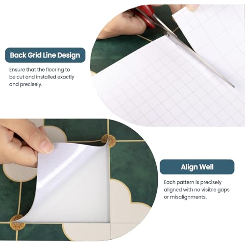 10Pcs Peel and Stick Floor Tile, 12\"x12\" Self Adhesive Floor Tiles Waterproof, Vintage Green Pattern for Bathroom, Bedrooms,Living Room, Kitchen(10 Sq.ft.) - Thumbnail 2