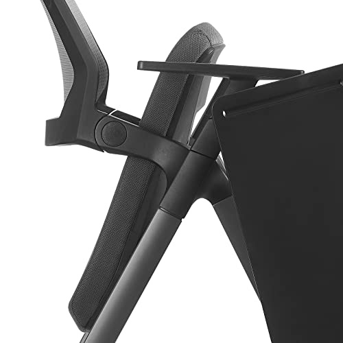 Clatina Stackable Folding Tablet Arm Guest Chair With Wheels, Ergonomic Mesh Back Nesting Chairs With Thickened Fabric Seat For Office Waiting Room Training Conference School Guest Reception, Black #TOP6