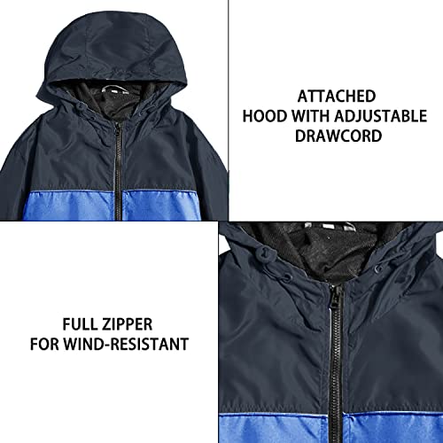 Mywu Mens Windbreaker Jacket Colorblock Casual Hooded Lightweight Jackets 90S Wind Breaker Navy Blue Size Xl #TOP3