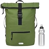 Elephant Rucksack Herren Plane Time Bag Kurierrucksack Roll-Top Fahrradrucksack Sport Fitness Damen 23 Liter A4 12821 + Flasche (12825 Oliv Uni)