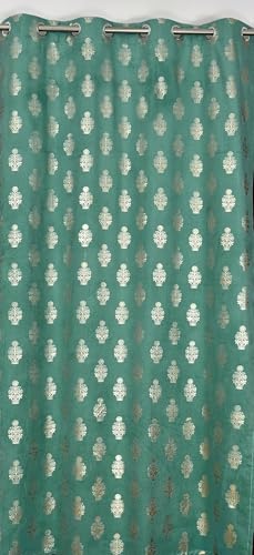 Image of Premium Velvet Long Door Curtains 9 Feet Long, Golden Foil Matka Design Room Darkening Curtains, Thermal Insulated Parda 4 Feet X 9 Feet (48 inch X 108 Inch) - 1 Pcs Ice Colour