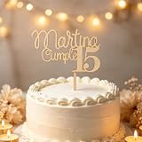 ARTREE Topper Tarta Personalizado de Madera con Nombre y Edad, Adorno para Pastel de Cumpleaños, Decoración Fiesta con Luz LED Opcional (3 Colores) - Fabricado en España
