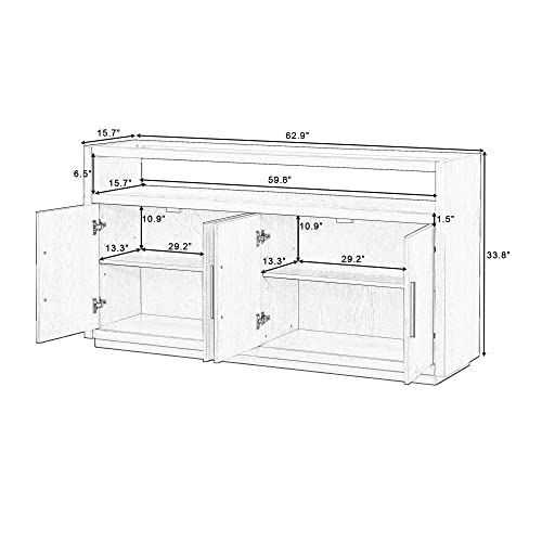 Knocbel Modern Buffet Sideboard Storage Cabinet With 4 Doors, Glass Tabletop, Open Compartment And Adjustable Shelves, Entryway Hallway Foyer Long Console Table Cupboard Coffee Bar Cabinet, Navy Blue #TOP2