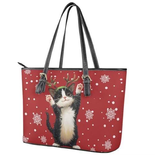 Image of Coldinair Christmas Leather Tote Bag for Women with Zipper Large Shoulder Tote Bag Shopping Casual Travel Bag Handbag Purse