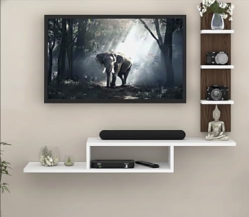 Image of Bros Moon Dual L Inverted Base Floating TV Cabinet | Best for Smart TVs up to 40 Inches | Engineered Wood | Space Saving Eco Design | White Base Wenge White Side Panel | (91.44 x 20.32 x 81.32 cm)