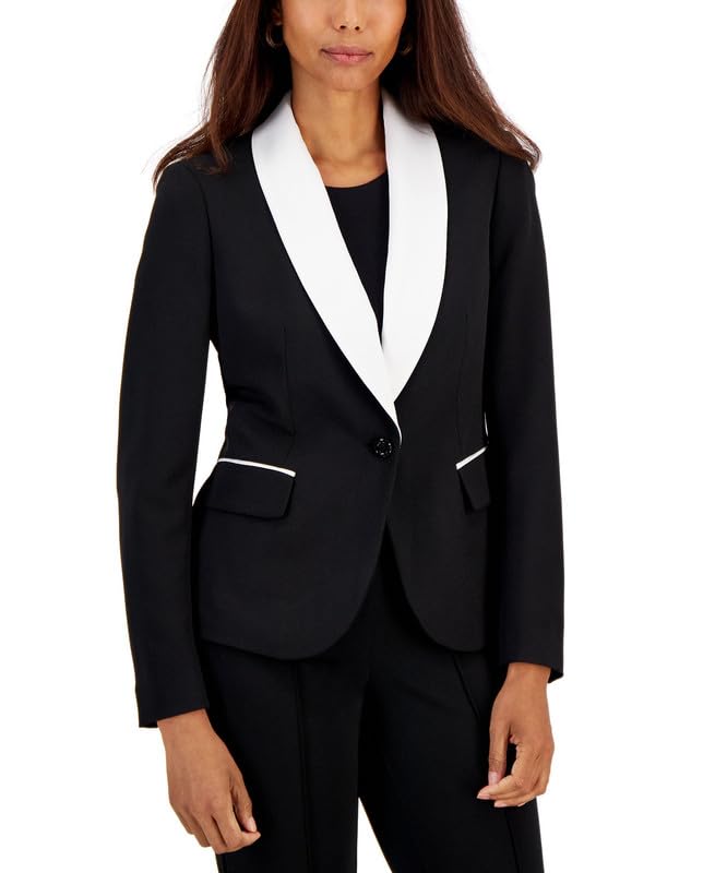 Kasper Women's Petite One-Button Colorblocked Blazer (Black/White, 6P)