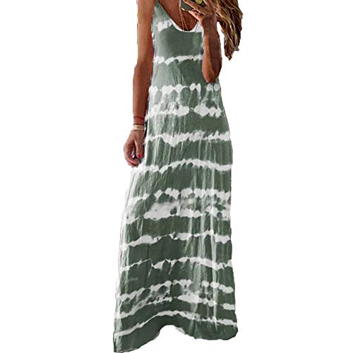 Morbuy Vestidos Mujer Casual Playa Largos Verano Tie Dye Cuello V Suelto Sin Mangas Casual Falda Larga Maxi Vestido Playeros Sin Accesorios (4XL,Verde)