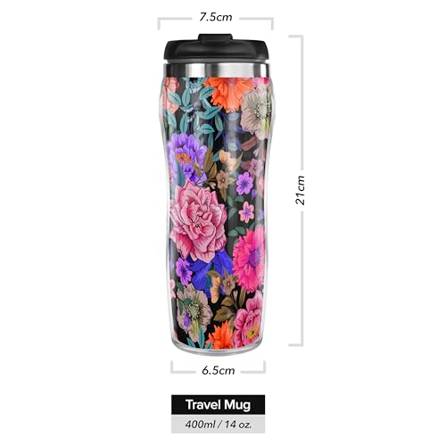 Pixly® Botanical Flowers Thermal Travel Mug Coffee Tea Flask, 400ml/14oz Capacity, Flower, Floral Pattern - Botanical Blush - Image 3
