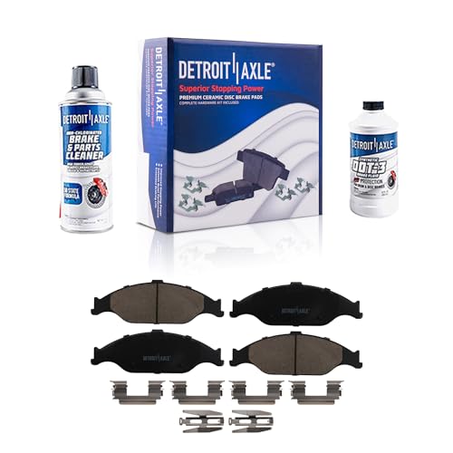 Image of Detroit Axle - Front Ceramic Disc Brake Pads with Hardware Kit Replacement for 1999 2000 2001 2002 2003 2004 Ford Mustang - 4pc Set