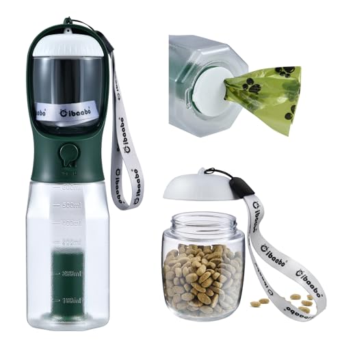 Dog Water Bottle with Food Container & Poop Bag Holder, Travel Wa...