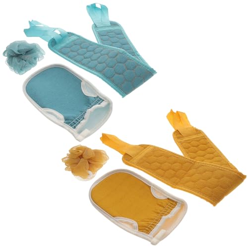 OUNONA Juego de 2 Toallas Exfoliantes Espalda y Cuerpo Set de 6 Piezas Colores Azul Floral y Amarillo Jengibre Material Suave Absorbente Secado Rápido Adecuado para Ducha y Cuidado