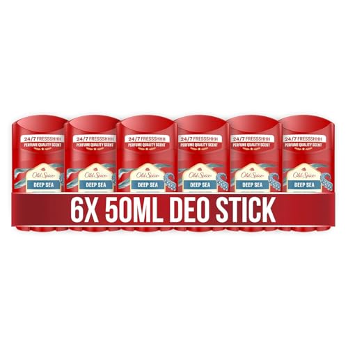 Old Spice Deep Sea Deostick für Männer, 6x50ml, 24/7 Frischhh bei täglicher Anwendung, langanhaltender Duft in Parfumqualität, Schutz vor Gerüchen, Ohne Aluminiumsalze, unsichtbar auf Schwarz und Weiß
