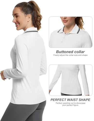 GGOV Camisas polo femininas de golfe manga comprida para treino FPS 50+, proteção solar, secagem ráp